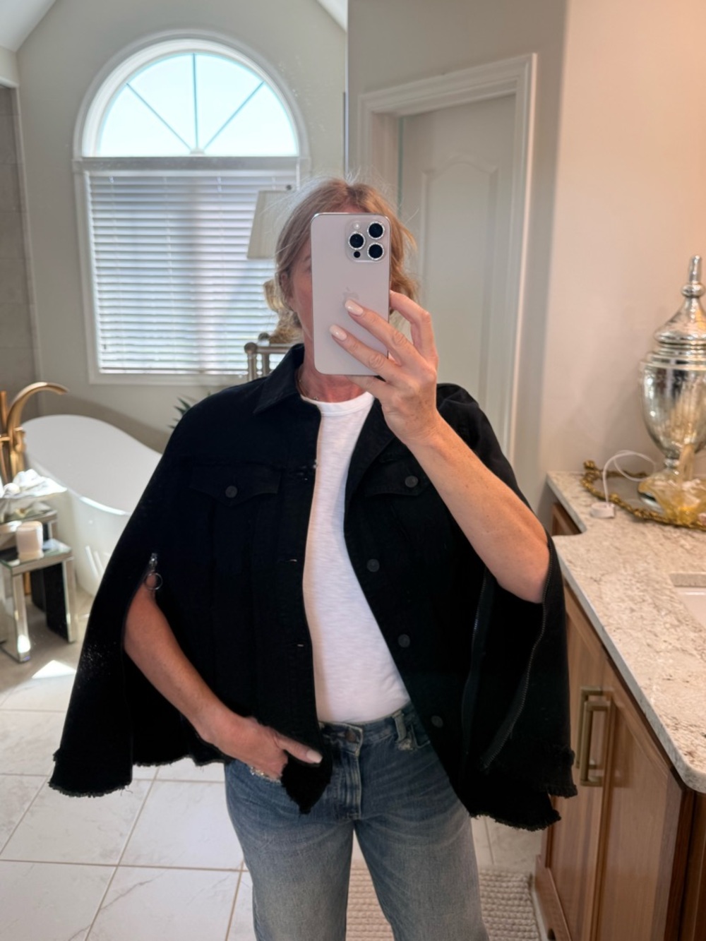 Hudson Revolver Black Denim Cape Jacket Raw Hem Size M